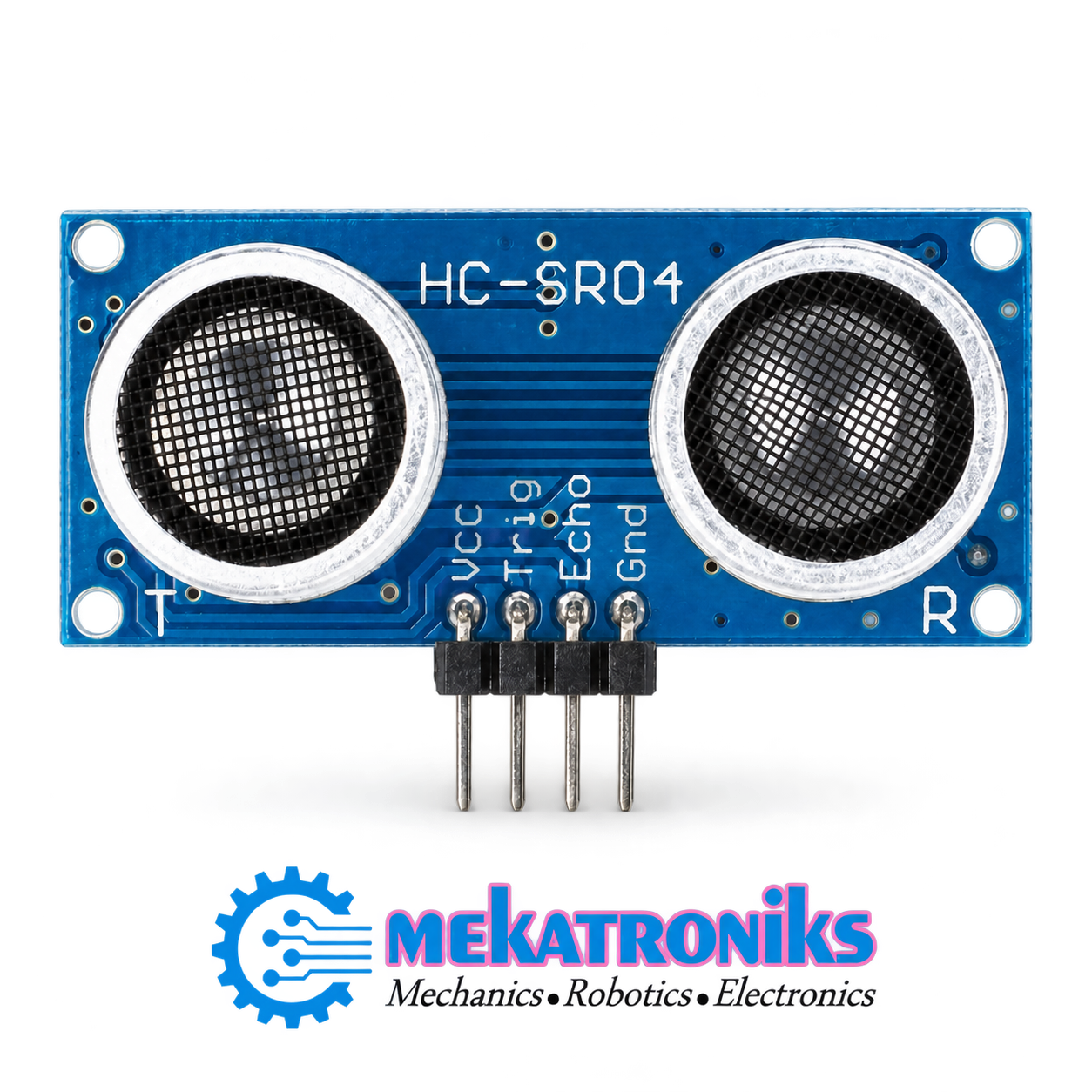 HC-SR04 ultrasonic sensor module with two round transducers and four connection pins