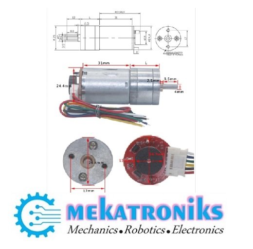 JGA25-370 DC Gear Motor with Encoder High Torque Gear Motor 1360RPM - Image 2