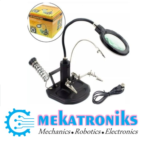 2.5X–4X 16 SMD LED soldering helping hand magnifier desk lamp with iron holder