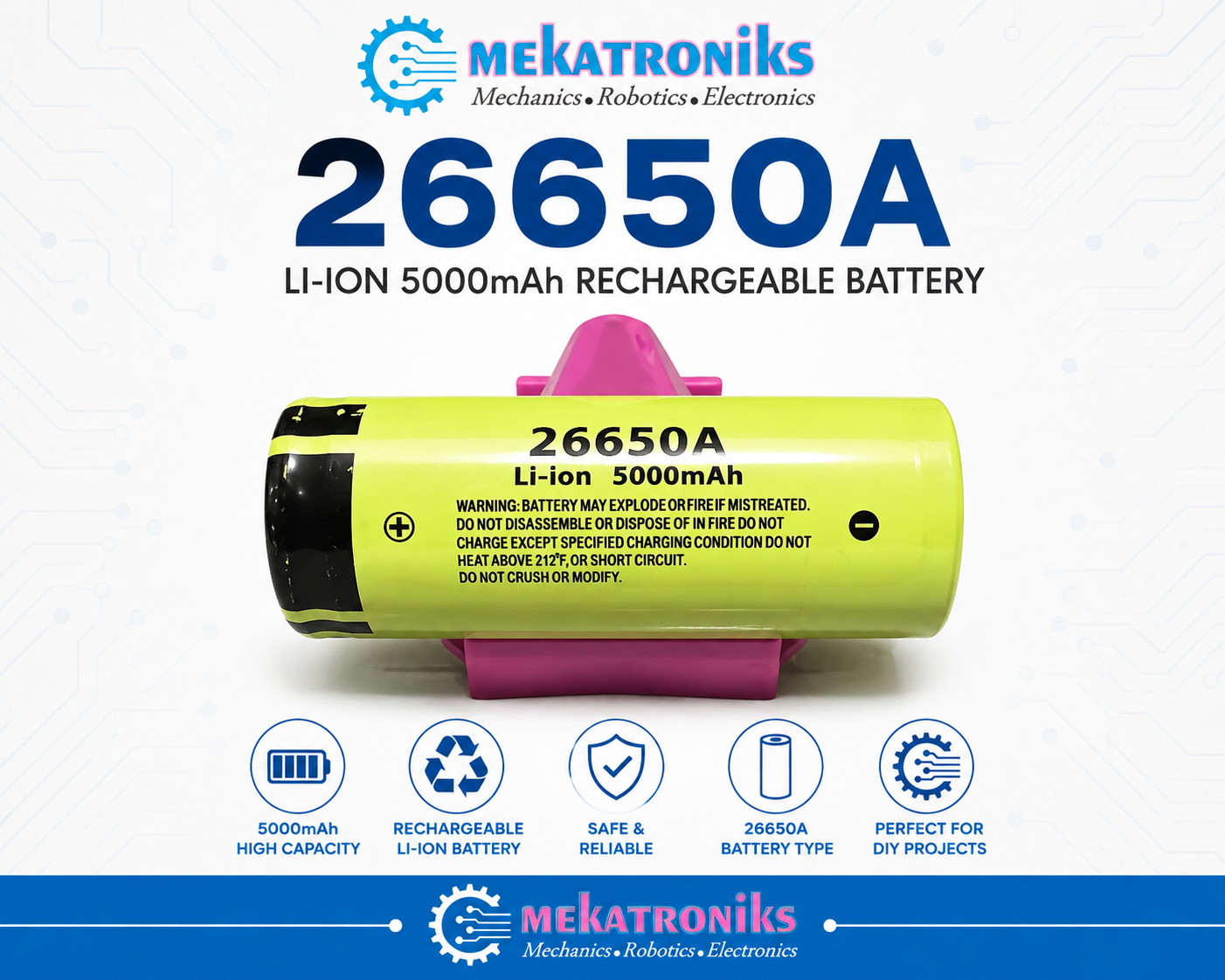 26650A Li-ion 5000mAh rechargeable battery