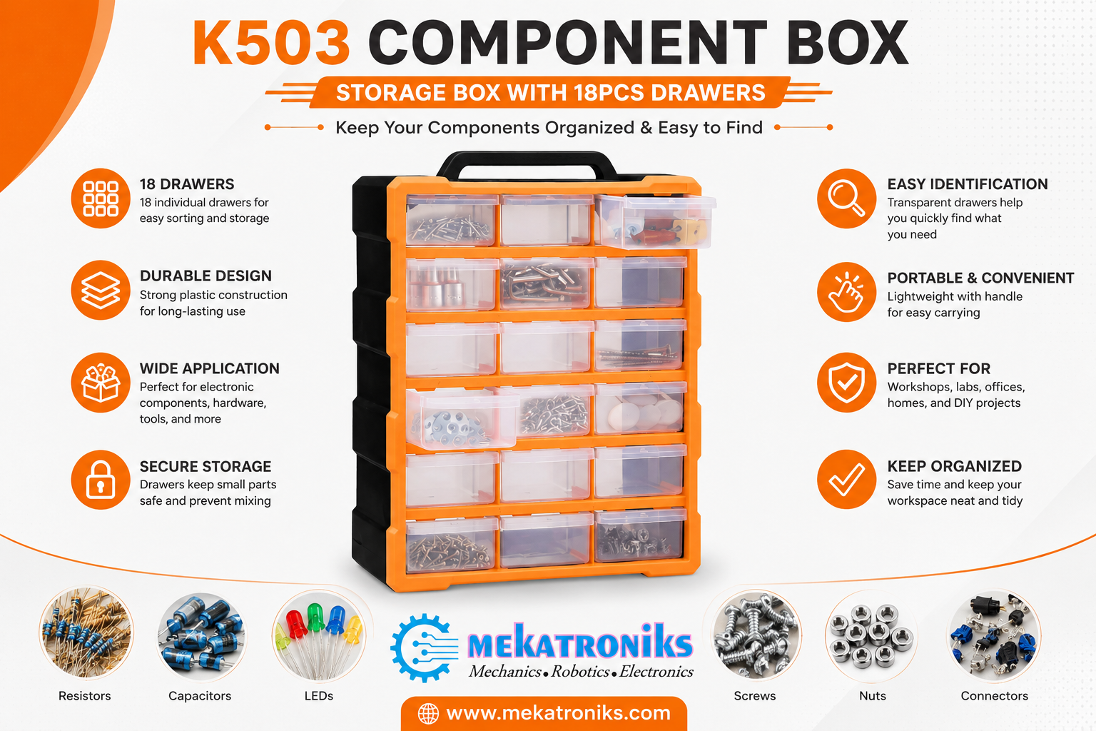 K503 Component Box Storage Box with 18 Drawers