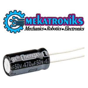 470uF 50V capacitor with radial leads and polarity marking
